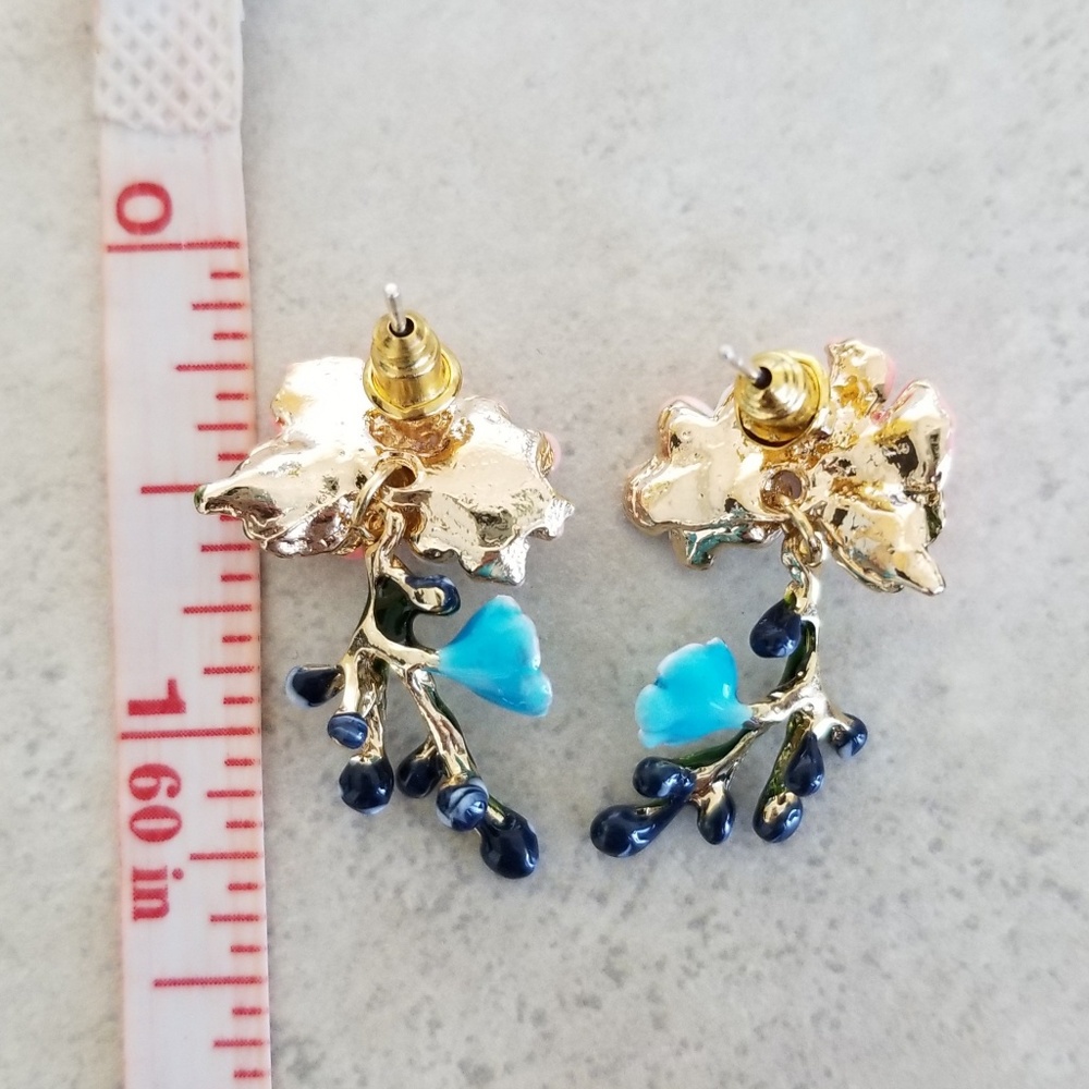 Artisan Cloisonne Flower Drop Earrings - Picture 4 of 6